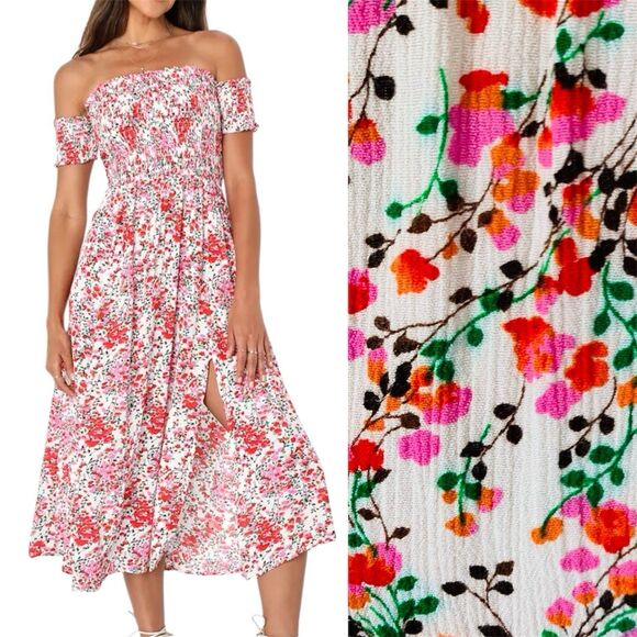 Lulus Dress View From Meadow XS Floral Off Shoulder Cottagecore Romantic Boho - Picture 1 of 16